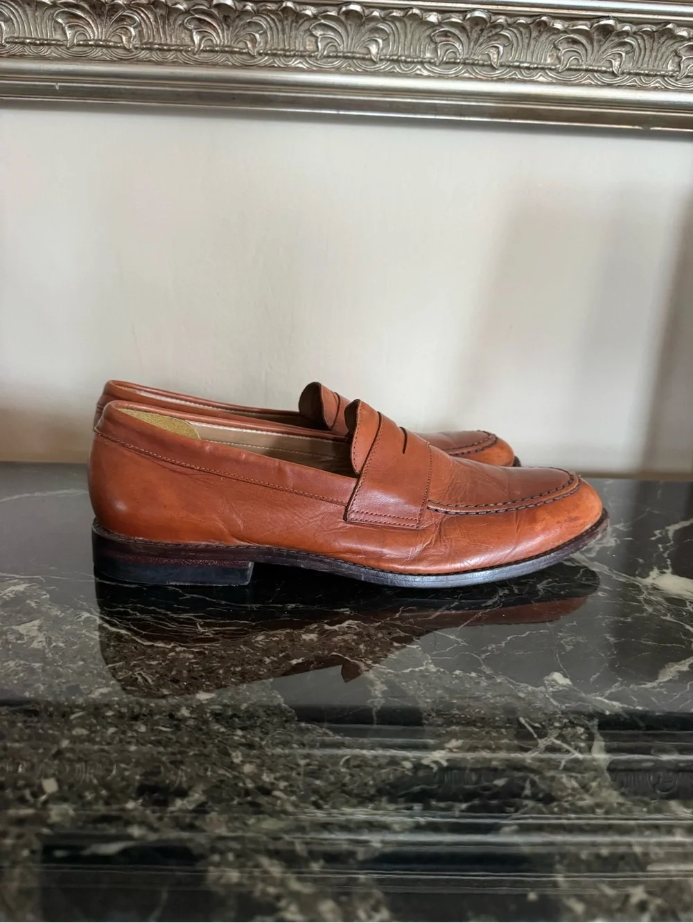 J.Crew Men’s 12 Cognac Brown Leather Penny Loafers Classic Dress Shoes